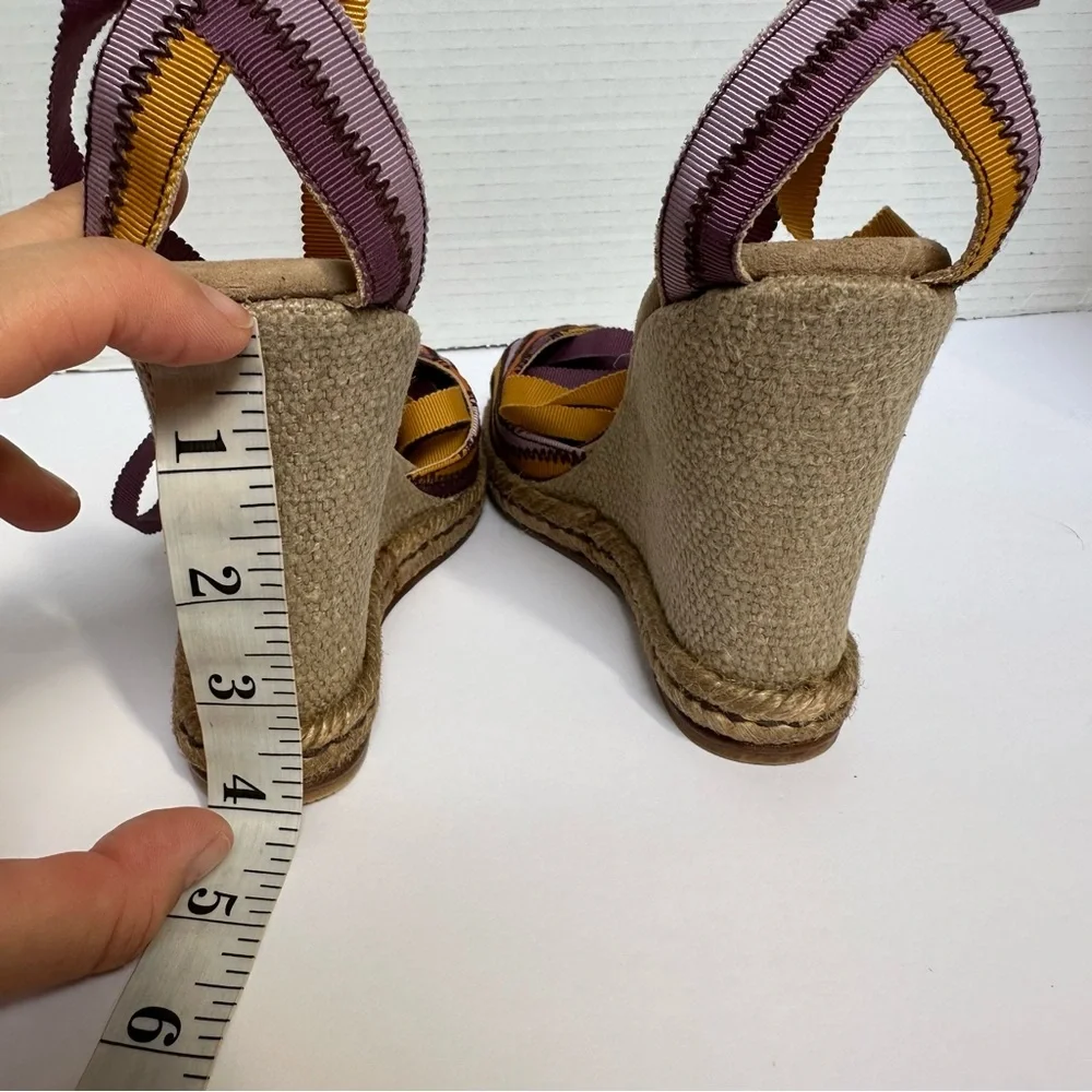 Marc Jacobs Purple & Gold Ankle Tie Colorful Wedge Espadrille Sandals- Size 7